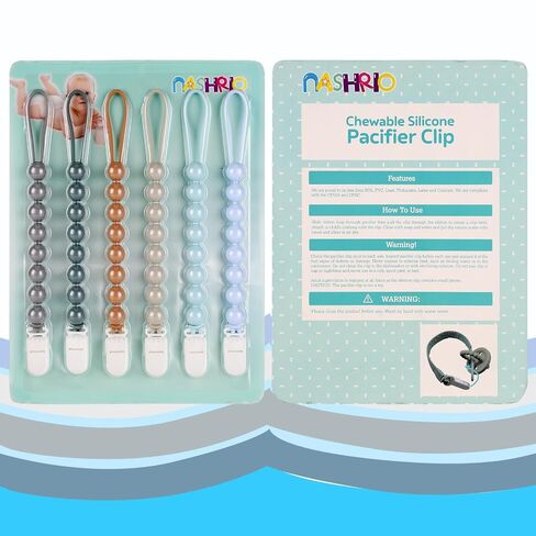 6-Pack Silicone Pacifier Clips for Baby Boys and Girls - One-Piece Beads, Rust-Free Holders, Teething Relief, Baby Necessities, Newborn Safe Baby Essentials in Kuwait