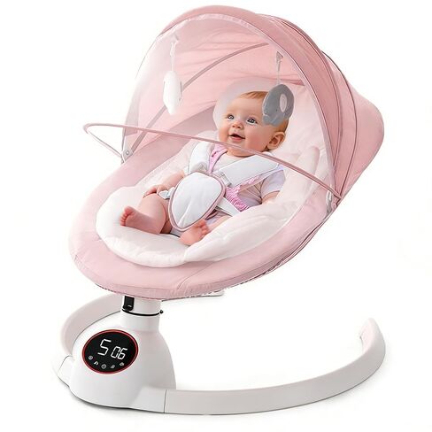 Soobaby Baby Swing for Infants,Electric swingfor Babies,Portable Swing for Baby Boy Girl,Remote Control Indoor Baby Rocker with 5 Sway Speeds,Music and Bluetooth,Hot Pink in Kuwait