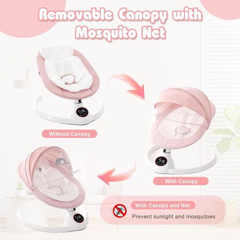 Soobaby Baby Swing for Infants,Electric swingfor Babies,Portable Swing for Baby Boy Girl,Remote Control Indoor Baby Rocker with 5 Sway Speeds,Music and Bluetooth,Hot Pink in Kuwait