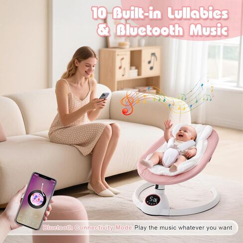 Soobaby Baby Swing for Infants,Electric swingfor Babies,Portable Swing for Baby Boy Girl,Remote Control Indoor Baby Rocker with 5 Sway Speeds,Music and Bluetooth,Hot Pink in Kuwait