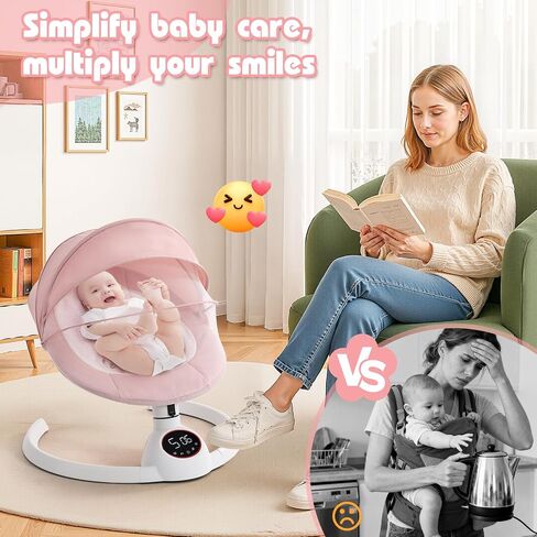 Soobaby Baby Swing for Infants,Electric swingfor Babies,Portable Swing for Baby Boy Girl,Remote Control Indoor Baby Rocker with 5 Sway Speeds,Music and Bluetooth,Hot Pink in Kuwait