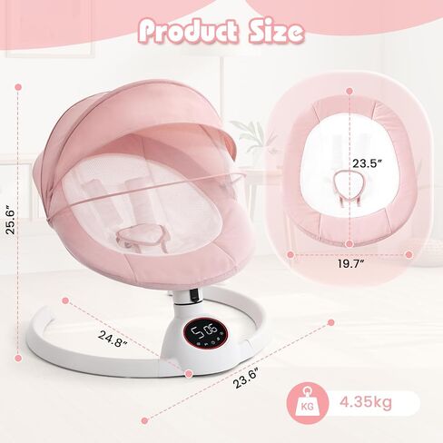 Soobaby Baby Swing for Infants,Electric swingfor Babies,Portable Swing for Baby Boy Girl,Remote Control Indoor Baby Rocker with 5 Sway Speeds,Music and Bluetooth,Hot Pink in Kuwait