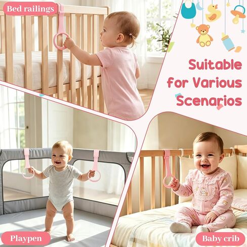 iplusmile 4Pcs Baby Pull up Rings for Playpen, Crib Pull up Rings | Playpen Accessories for Help Stand Up Walking Exercises Assistant Tool Newborn (Pink) in Kuwait