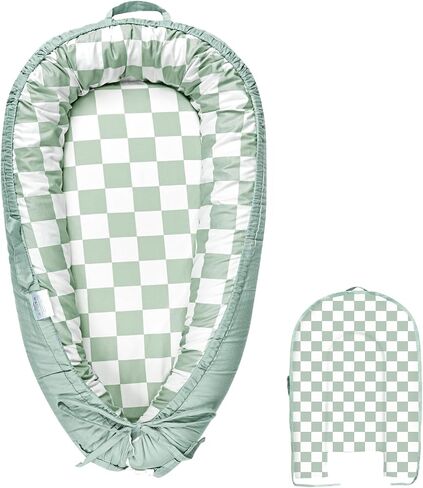 DILIMI Baby Lounger Cover, Cotton Baby Nest Replacement Cover for Girls Boys, Soft Breathable Reversible Newborn Lounger Cover, Pink Checkered (Only Cover) in Kuwait
