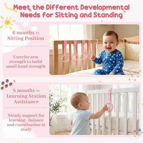 iplusmile 4Pcs Baby Pull up Rings for Playpen, Crib Pull up Rings | Playpen Accessories for Help Stand Up Walking Exercises Assistant Tool Newborn (Pink) in Kuwait