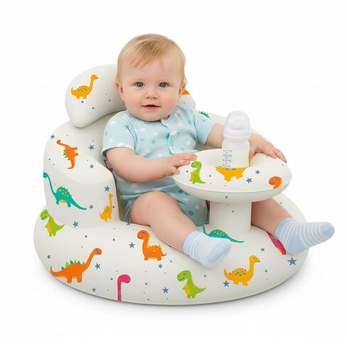 Inflatable Baby Seat with Tray and Built-in Air Pump, Dinosaur | 3-36 Months, Baby Floor Seat for Sitting Up, Portable, For Feeding, Travel, Beach in Kuwait