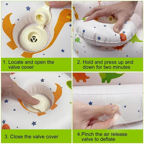 Inflatable Baby Seat with Tray and Built-in Air Pump, Dinosaur | 3-36 Months, Baby Floor Seat for Sitting Up, Portable, For Feeding, Travel, Beach in Kuwait