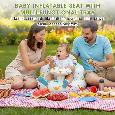 Inflatable Baby Seat with Tray and Built-in Air Pump, Dinosaur | 3-36 Months, Baby Floor Seat for Sitting Up, Portable, For Feeding, Travel, Beach in Kuwait