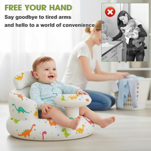 Inflatable Baby Seat with Tray and Built-in Air Pump, Dinosaur | 3-36 Months, Baby Floor Seat for Sitting Up, Portable, For Feeding, Travel, Beach in Kuwait