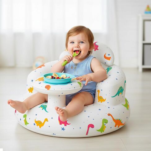 Inflatable Baby Seat with Tray and Built-in Air Pump, Dinosaur | 3-36 Months, Baby Floor Seat for Sitting Up, Portable, For Feeding, Travel, Beach in Kuwait