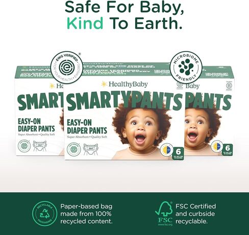 HealthyBaby Non-Toxic Training Pants Toddler Diapers - Size 4, 46 Count | EWG Verified & Microbiome-Friendly. Easy pull-on & tear-away design. Plant-derived materials. 12-hour leak protection. TCF. in Kuwait