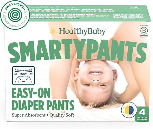 HealthyBaby Non-Toxic Training Pants Toddler Diapers - Size 4, 46 Count | EWG Verified & Microbiome-Friendly. Easy pull-on & tear-away design. Plant-derived materials. 12-hour leak protection. TCF. in Kuwait