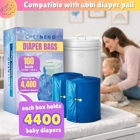 Disposable Diaper Pail Refill Bags (100 Bags) Compatible with Ubbi Diaper Bag Pail 13 Gal Capacity Diaper Pail Bag Medium Kitchen Trash Bag Heavy Duty Large Garbage Bag (100 ct.) in Kuwait