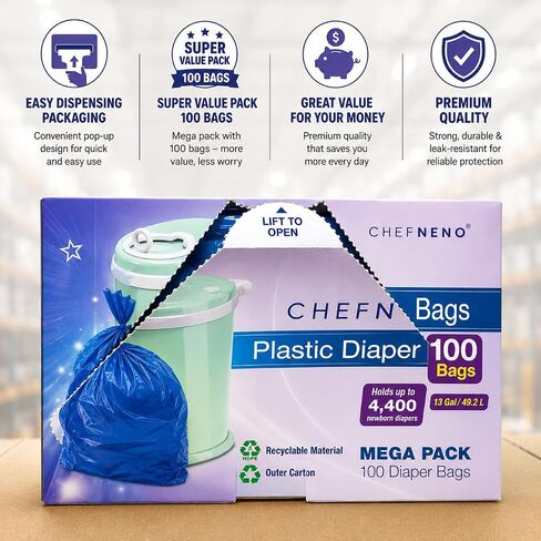 Disposable Diaper Pail Refill Bags (100 Bags) Compatible with Ubbi Diaper Bag Pail 13 Gal Capacity Diaper Pail Bag Medium Kitchen Trash Bag Heavy Duty Large Garbage Bag (100 ct.) in Kuwait