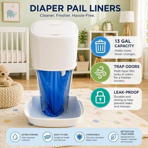 Disposable Diaper Pail Refill Bags (100 Bags) Compatible with Ubbi Diaper Bag Pail 13 Gal Capacity Diaper Pail Bag Medium Kitchen Trash Bag Heavy Duty Large Garbage Bag (100 ct.) in Kuwait