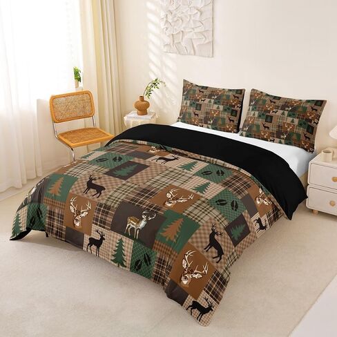 Feelyou Wild Deer Duvet Cover Toddler Size Farmhouse Theme Bedding Set for Boys Girls Vintage Retro Comforter Cover Green Brown Checkered Bedroom Decor 2Pcs No Comforter with 1 Pillowcase in Kuwait