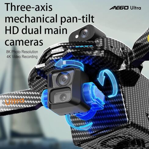 AE60 Ultra Drone with Camera for Adults, 3 Batteries,Carbon Fiber, | 4K Video and 8K Photo,3-Axis Mechanical Gimbal, 7.2" Touch Screen Remote,360 Laser Obstacle Avoidance,800g Payload in Kuwait