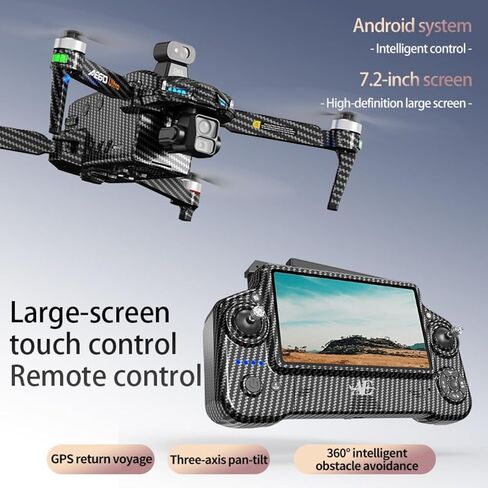 AE60 Ultra Drone with Camera for Adults, 3 Batteries,Carbon Fiber, | 4K Video and 8K Photo,3-Axis Mechanical Gimbal, 7.2" Touch Screen Remote,360 Laser Obstacle Avoidance,800g Payload in Kuwait