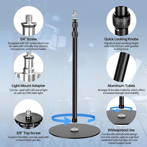 YP-400 Light Stand, 80" Monopod for Camera, LED Light, Heavy Duty Aluminum Alloy 36mm Tubes Metal Round Base with 1/4" Screw, 3/8" Screw & Light Mount Adapter in Kuwait