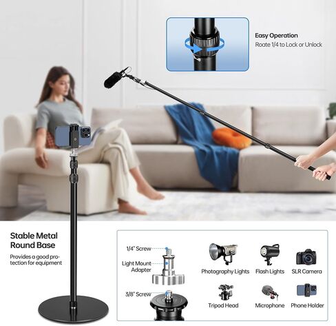 YP-400 Light Stand, 80" Monopod for Camera, LED Light, Heavy Duty Aluminum Alloy 36mm Tubes Metal Round Base with 1/4" Screw, 3/8" Screw & Light Mount Adapter in Kuwait