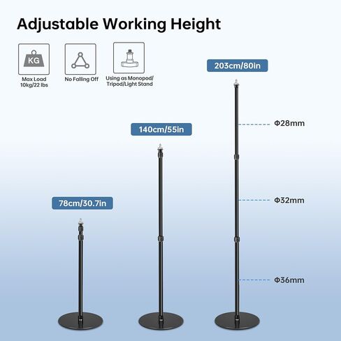 YP-400 Light Stand, 80" Monopod for Camera, LED Light, Heavy Duty Aluminum Alloy 36mm Tubes Metal Round Base with 1/4" Screw, 3/8" Screw & Light Mount Adapter in Kuwait