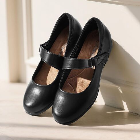 DREAM PAIRS Women's Mary Jane Flats Ankle Strap Shoes,Black,9W | 3D Memory Foam Insole, Lightweight TPR Outsole, Breathable Lining, Adjustable Strap Slip-on Wear, All-day Support in Kuwait