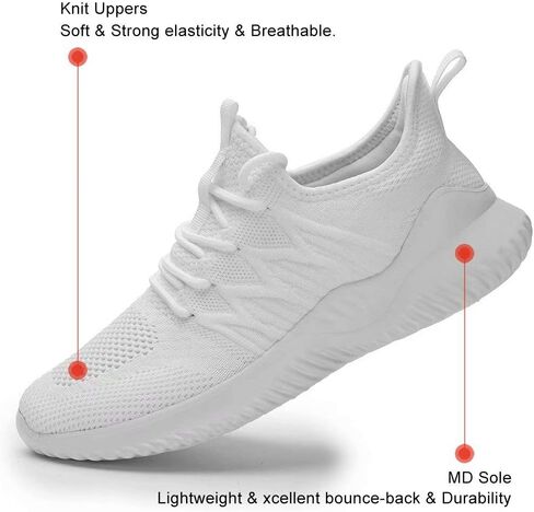 Womens Ladies Walking Running Shoes Slip On Lightweight Casual Tennis Sneakers Girls Kids Zapatos de Mujer White in Kuwait