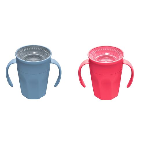 Dr. Brown's Milestones Cheers 360 Spoutless Transition Cup with Handles, Travel Friendly and Leak Free Sippy for Babies and Toddlers, Blue and Pink, BPA-Free, 7 oz/200 mL, 6m+ in Kuwait