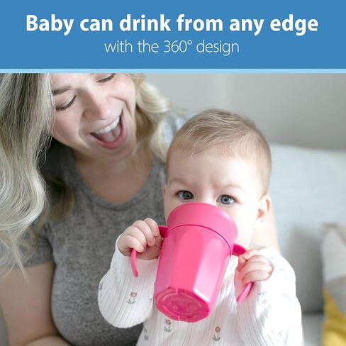 Dr. Brown's Milestones Cheers 360 Spoutless Transition Cup with Handles, Travel Friendly and Leak Free Sippy for Babies and Toddlers, Blue and Pink, BPA-Free, 7 oz/200 mL, 6m+ in Kuwait