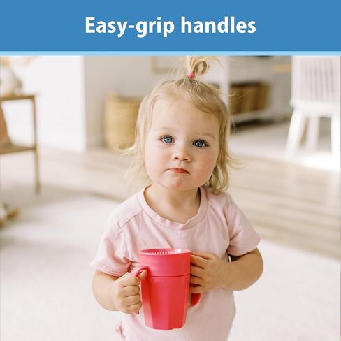 Dr. Brown's Milestones Cheers 360 Spoutless Transition Cup with Handles, Travel Friendly and Leak Free Sippy for Babies and Toddlers, Blue and Pink, BPA-Free, 7 oz/200 mL, 6m+ in Kuwait