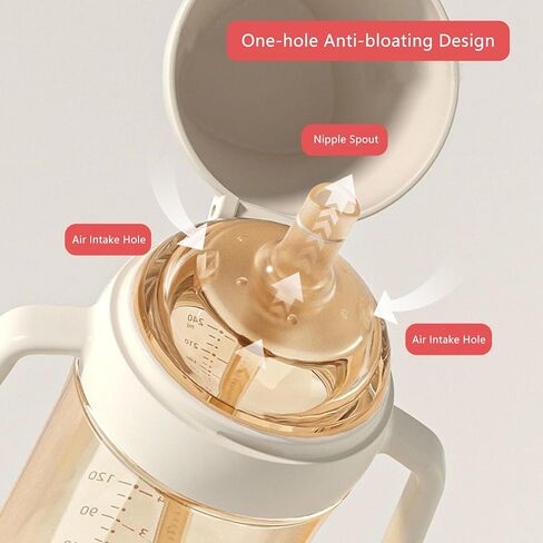 yanyoyo PPSU Spill Proof Weighted Sippy Cup for Toddlers, Baby's First Straw Cup with Handles and Adjustable Strap, Learner Water Bottle with 2 Silicone Nipples BPA Free, 6+ Months (Brown 10oz 1 Pack) in Kuwait