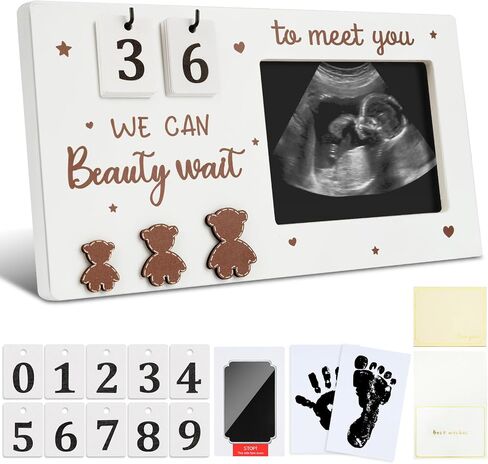 Sonogram Picture Frame, Wooden Ultrasound Photo Frame with Baby Countdown Weeks, Bear-Themed Ultrasound Keepsake Gift for Expecting Parents, New Mom - First Pregnancy, Announcement (Brown) in Kuwait