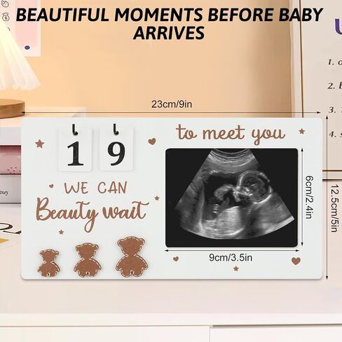 Sonogram Picture Frame, Wooden Ultrasound Photo Frame with Baby Countdown Weeks, Bear-Themed Ultrasound Keepsake Gift for Expecting Parents, New Mom - First Pregnancy, Announcement (Brown) in Kuwait