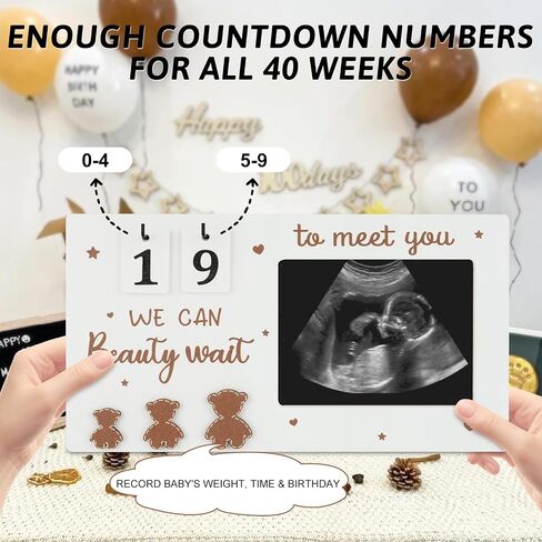 Sonogram Picture Frame, Wooden Ultrasound Photo Frame with Baby Countdown Weeks, Bear-Themed Ultrasound Keepsake Gift for Expecting Parents, New Mom - First Pregnancy, Announcement (Brown) in Kuwait