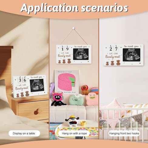 Sonogram Picture Frame, Wooden Ultrasound Photo Frame with Baby Countdown Weeks, Bear-Themed Ultrasound Keepsake Gift for Expecting Parents, New Mom - First Pregnancy, Announcement (Brown) in Kuwait