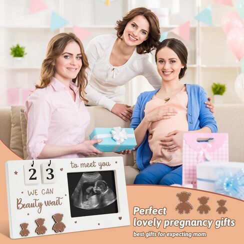 Sonogram Picture Frame, Wooden Ultrasound Photo Frame with Baby Countdown Weeks, Bear-Themed Ultrasound Keepsake Gift for Expecting Parents, New Mom - First Pregnancy, Announcement (Brown) in Kuwait