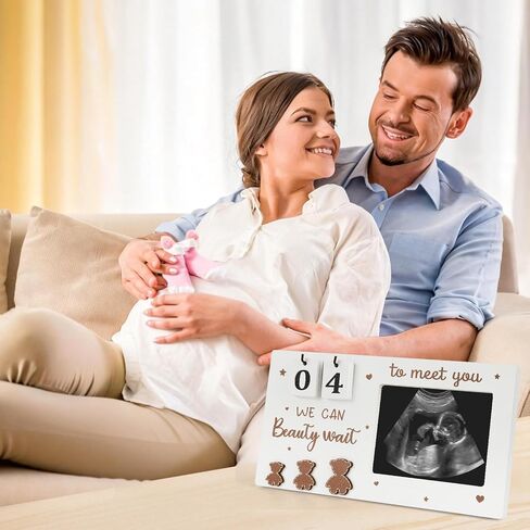 Sonogram Picture Frame, Wooden Ultrasound Photo Frame with Baby Countdown Weeks, Bear-Themed Ultrasound Keepsake Gift for Expecting Parents, New Mom - First Pregnancy, Announcement (Brown) in Kuwait