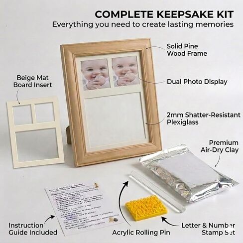Baby Handprint and Footprint Kit- Wooden Picture Frame with Quick-Dry Clay, Newborn Hand & Footprint Frame, Personalized Baby's Shower Gift for Boys & Girls, Handprint Frame kit, Pet Paw Print, Baby Keepsake in Kuwait