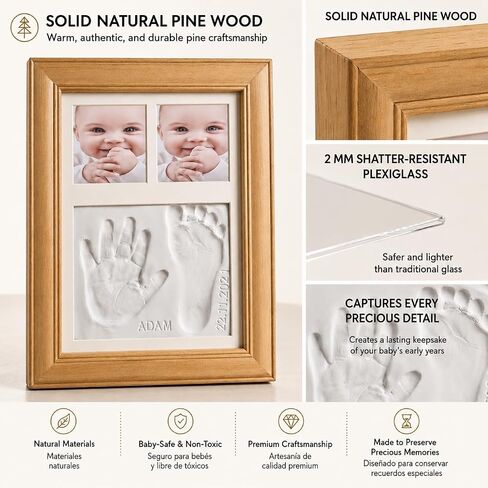 Baby Handprint and Footprint Kit- Wooden Picture Frame with Quick-Dry Clay, Newborn Hand & Footprint Frame, Personalized Baby's Shower Gift for Boys & Girls, Handprint Frame kit, Pet Paw Print, Baby Keepsake in Kuwait