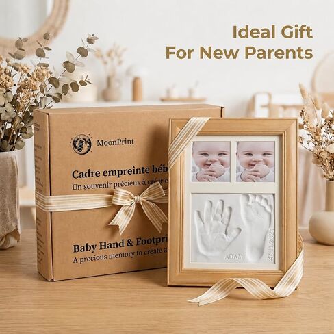 Baby Handprint and Footprint Kit- Wooden Picture Frame with Quick-Dry Clay, Newborn Hand & Footprint Frame, Personalized Baby's Shower Gift for Boys & Girls, Handprint Frame kit, Pet Paw Print, Baby Keepsake in Kuwait