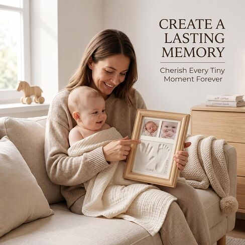 Baby Handprint and Footprint Kit- Wooden Picture Frame with Quick-Dry Clay, Newborn Hand & Footprint Frame, Personalized Baby's Shower Gift for Boys & Girls, Handprint Frame kit, Pet Paw Print, Baby Keepsake in Kuwait