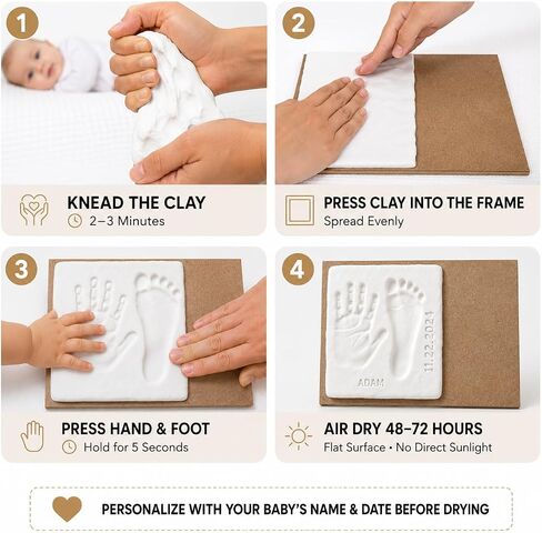 Baby Handprint and Footprint Kit- Wooden Picture Frame with Quick-Dry Clay, Newborn Hand & Footprint Frame, Personalized Baby's Shower Gift for Boys & Girls, Handprint Frame kit, Pet Paw Print, Baby Keepsake in Kuwait