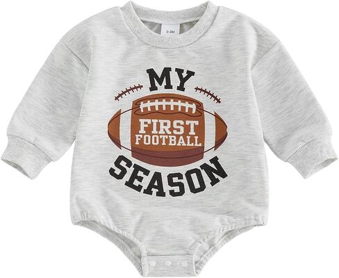 Baby Boy Football Outfit Oversize Sweatshirt Bubble Romper Fall Clothes | Baby Boy Football Outfit Rugby Letters Print Sweatshirt Bubble Romper Long Sleeve Onesie Cute Baby Boy Fall Clothes in Kuwait