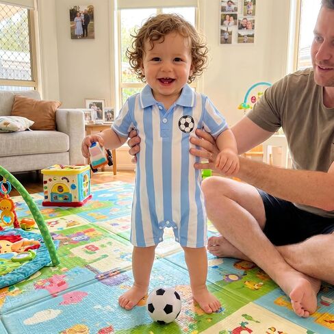 Soccer Baby Boy Outfit Newborn Striped Button Short Sleeve Collared Romper Jumpsuit Infant Summer One-Piece Outfit in Kuwait
