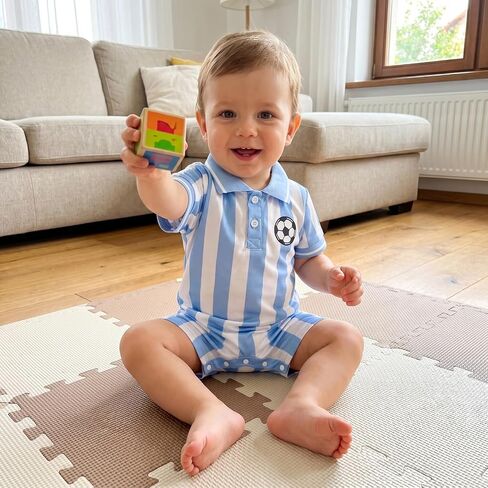 Soccer Baby Boy Outfit Newborn Striped Button Short Sleeve Collared Romper Jumpsuit Infant Summer One-Piece Outfit in Kuwait