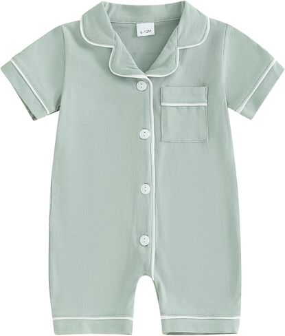 FULA-bao Newborn Baby Boy Girl Cotton Pajamas Romper Button Down One Piece Pjs Jumpsuit Solid Color Infant Baby Sleepwears in Kuwait