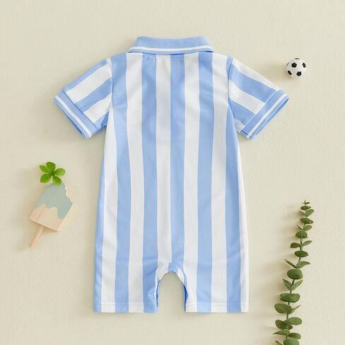Soccer Baby Boy Outfit Newborn Striped Button Short Sleeve Collared Romper Jumpsuit Infant Summer One-Piece Outfit in Kuwait