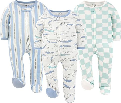 The Peanutshell 3pk Footed Sleepers - Baby Boy Clothes Newborn, 0-3, 3-6, 6-9 Months, Baby Boy Gifts - Soft Nautical in Kuwait