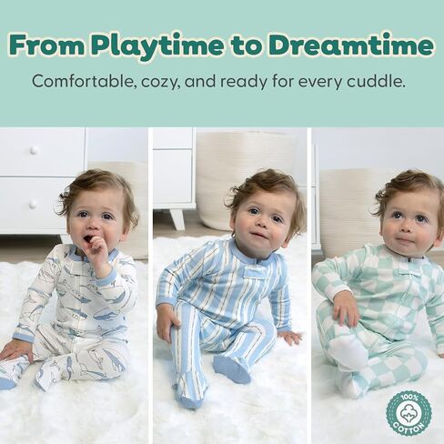 The Peanutshell 3pk Footed Sleepers - Baby Boy Clothes Newborn, 0-3, 3-6, 6-9 Months, Baby Boy Gifts - Soft Nautical in Kuwait