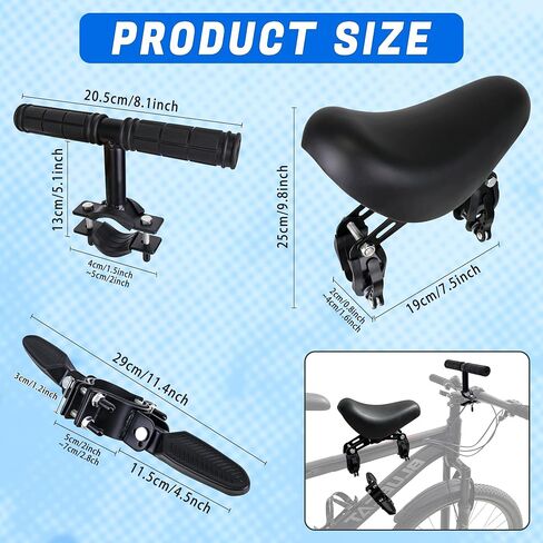 Front Mounted Bicycle Seats for Children, Kid Bike Seat Mountain with Handlebars Foot Pedals for Children 2~5 Years (Black) in Kuwait